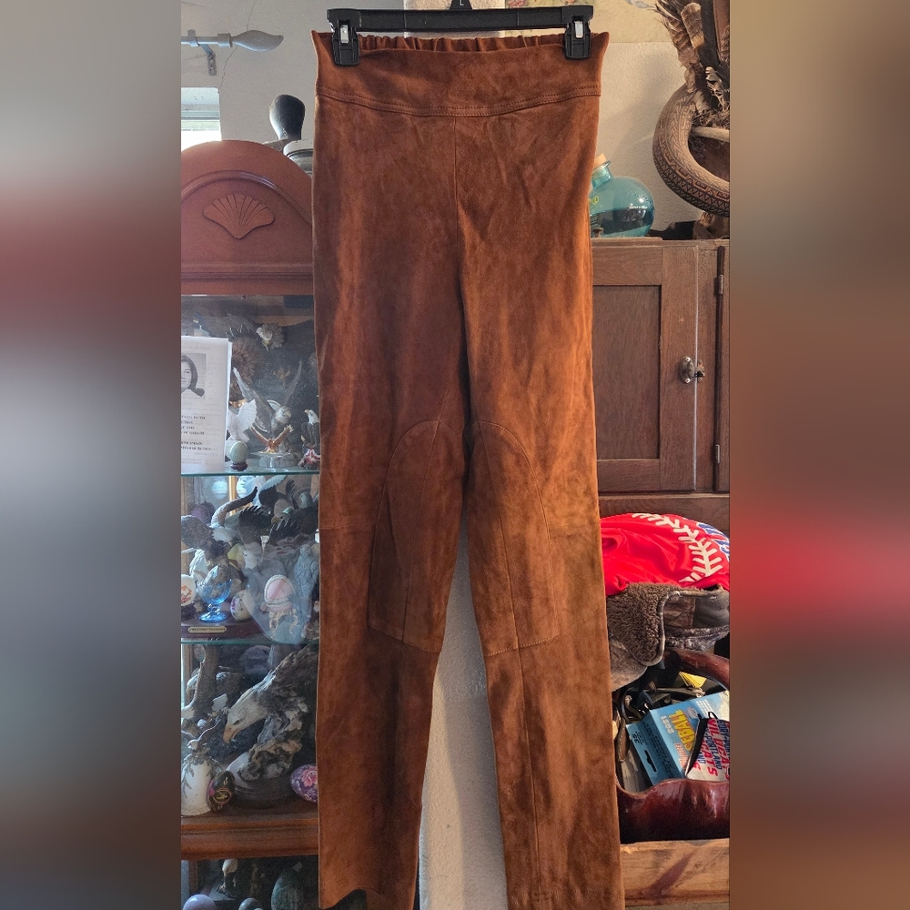 Sundance Brown leather Pull-On  Pant with Zip Back And Button Legs Size M